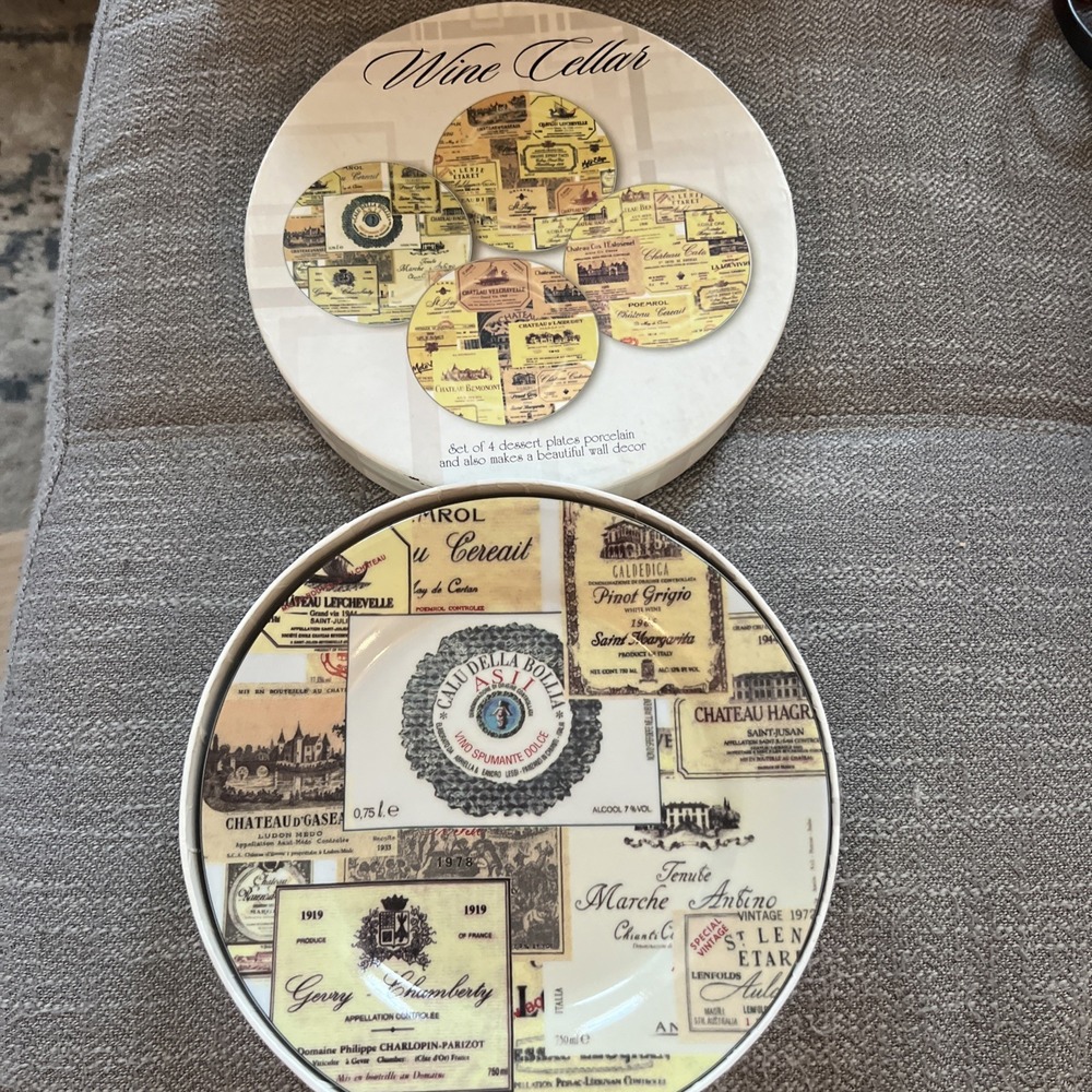 Wine Cellar Canape Dessert Porcelain Plates  Set of 4